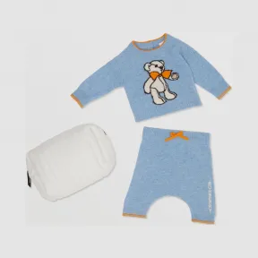 博百利/Burberry 泰迪熊嵌花羊毛混纺两件套婴儿礼品套装 (浅蓝色) - 儿童  80255191