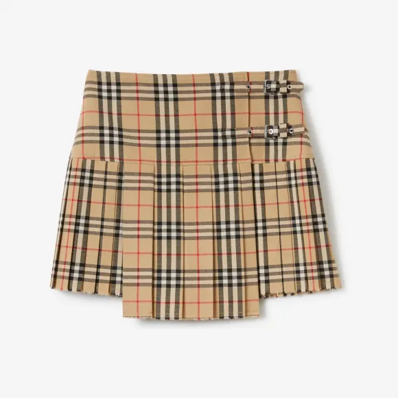 博百利/Burberry Vintage 格纹羊毛短裙 (典藏米色) - 女士  80258321