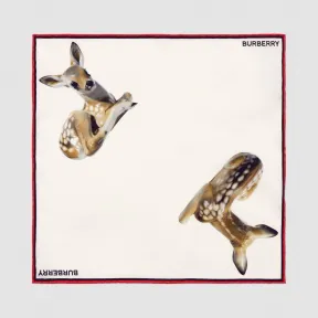 博百利/Burberry 鹿印花丝质口袋方巾 (白色) - 男士  80261021