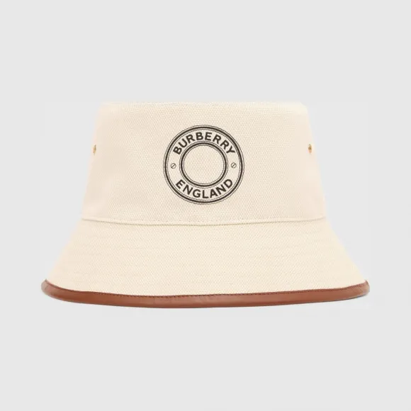 博百利/Burberry 皮革装饰徽标图案帆布渔夫帽  P80270381