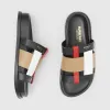 博百利/Burberry 拼色皮革拖鞋 (黑色 / 典藏米色) - 女士  80274371