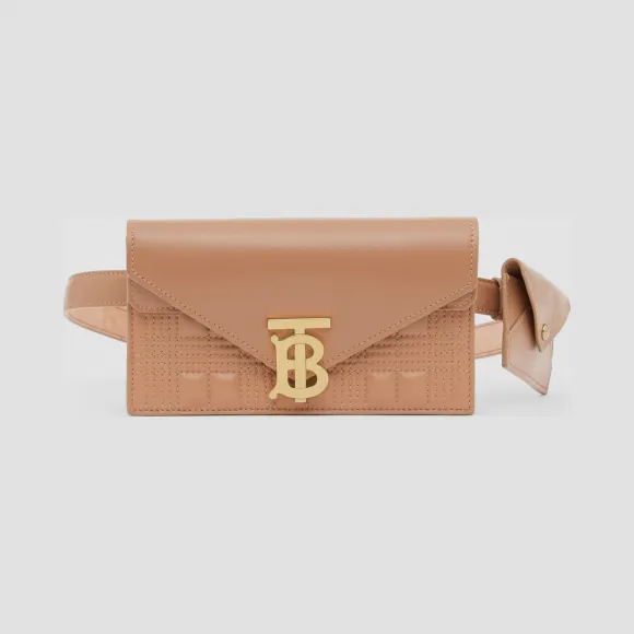 博百利/Burberry TB 专属标识绗缝羔羊皮腰包款信封手拿包 (暖驼色) - 女士  80274771