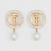 博百利/Burberry 珍珠装饰镀金专属标识图案耳环 (浅金色 / 水晶色 / 白色) - 女士  80275061