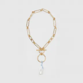博百利/Burberry 人造珍珠装饰镀金链式项链 (浅金色 / 白色 / 蓝色) - 女士  80275161