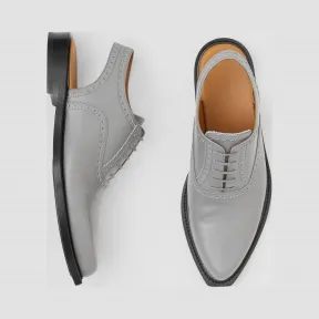 博百利/Burberry 皮革露跟牛津布洛克鞋 (云灰色)  80287111