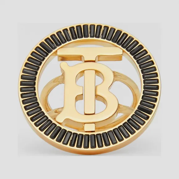 博百利/Burberry 人造水晶细节镀金专属标识图案戒指 (墨黑色) - 女士  80291981
