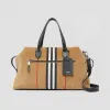博百利/Burberry 男士 标志性条纹麂皮拼缉明线皮革手提袋  80299561