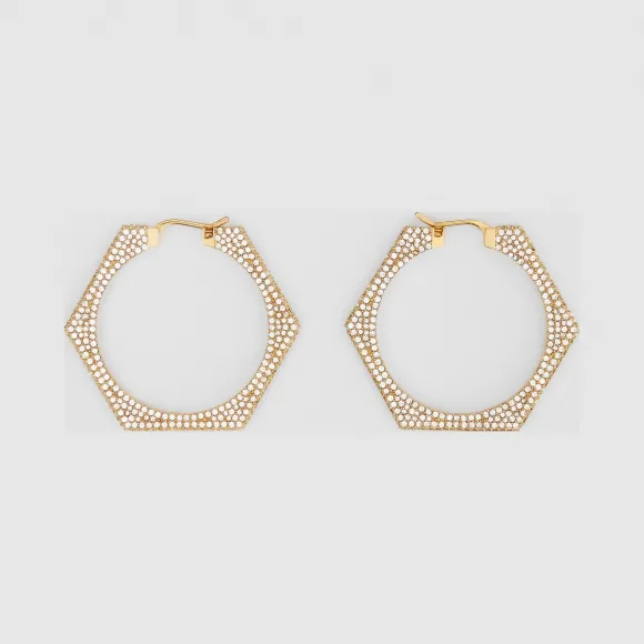 博百利/Burberry 女士 人造水晶装饰镀金螺母环状耳环  80306191