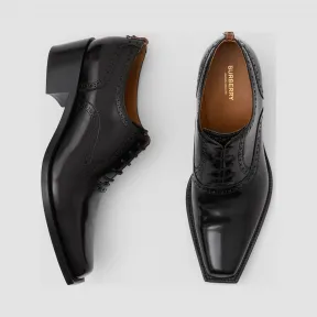 博百利/Burberry 男士 D 型环装饰皮革厚跟牛津布洛克鞋  80342611