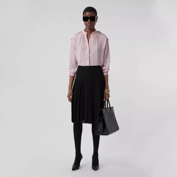 博百利/Burberry 褶饰丝质乔其纱半身裙 (黑色) - 女士 80417501