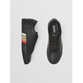 博百利/Burberry 条纹装饰皮革运动鞋 (黑色) - 男士 80421721