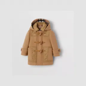 博百利/Burberry 菱形绗缝裁片羊毛牛角扣大衣 (木材棕) - 儿童 80464391