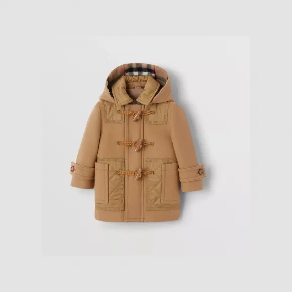 博百利/Burberry 菱形绗缝裁片羊毛牛角扣大衣 (木材棕) - 儿童 80464391