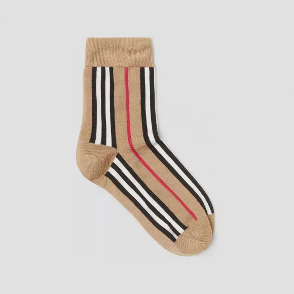博百利/Burberry 标志性条纹嵌花棉质混纺及踝袜 (典藏米色) 80472291