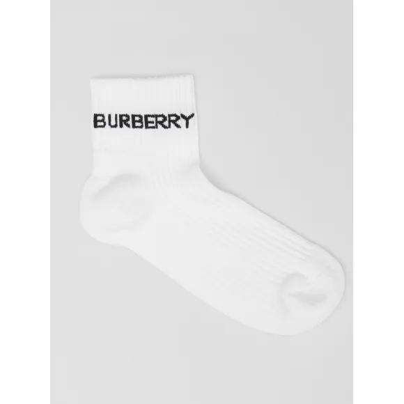 博百利/Burberry 徽标嵌花棉质混纺及踝袜 (白色) 80472431
