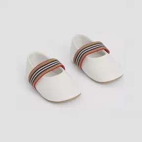 博百利/Burberry 标志性条纹装饰芭蕾鞋 (光白色) - 儿童 80475131