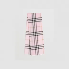 博百利/Burberry 格纹丝毛混纺轻盈围巾 (浅糖果粉) 80493401