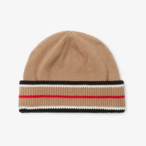 博百利/Burberry 双面两用标志性条纹羊绒混纺毛线帽 (黑色 / 驼色) 80495481