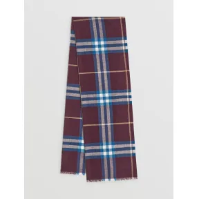 博百利/Burberry 格纹丝毛混纺轻盈围巾 (樱桃色) 80495771