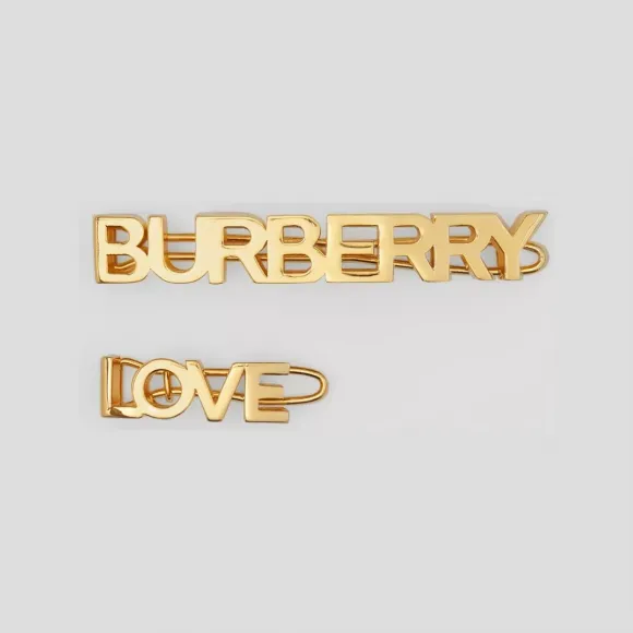 博百利/Burberry 镀金徽标与 Love 字样发夹 (浅金色) - 女士 80497461