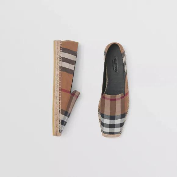 博百利/Burberry 格纹棉质麻编鞋 (桦木棕) - 女士 80504561