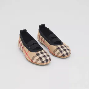 博百利/Burberry 徽标设计 Vintage 格纹棉质芭蕾鞋 (典藏米色) - 儿童 80505831