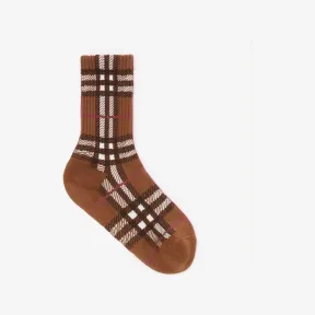 博百利/Burberry 格纹嵌花功能性弹力棉袜 (深桦木棕) 80545451