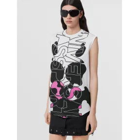 博百利/Burberry 蒙太奇印花棉质无袖上衣 (白色) - 女士 80555391