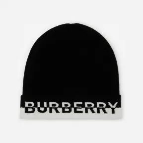 博百利/Burberry 徽标嵌花羊绒毛线帽 (黑色 / 白色) 80580541