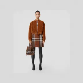 博百利/Burberry 毛羊皮飞行夹克 (深桦木棕) - 女士 80587031