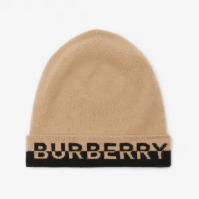 博百利/Burberry 徽标嵌花羊绒毛线帽 (典藏米色 / 黑色) 80610351