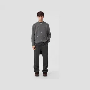 博百利/Burberry 裁片装饰羊毛阔腿裤 (炭灰色) 80610631