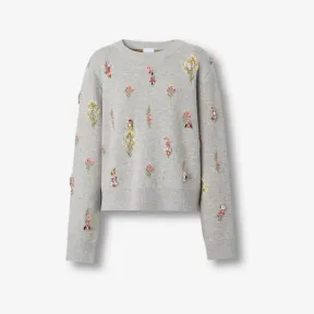 博百利/Burberry 人造水晶花卉刺绣羊毛混纺针织衫 (羊皮纸灰) 80635481