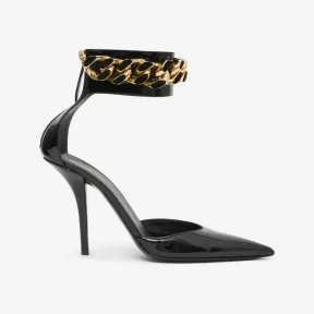 博百利/Burberry 链环装饰漆皮尖头高跟鞋 (黑色) 80635771