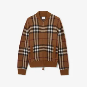 博百利/Burberry 格纹羊绒提花飞行夹克 (深桦木棕) 80636411