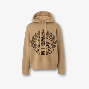 博百利/Burberry 马术骑士装饰羊毛提花宽松连帽衫 (驼色) 80641291