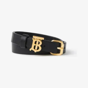 博百利/Burberry 专属标识装饰皮革环绕式手环 (黑色 / 浅金色) 80650141