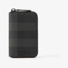 博百利/Burberry 格纹拼皮革拉链钱夹 (炭灰色) - 男士 80659111