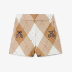 博百利/Burberry Thomas 泰迪熊拼菱形印花棉质短裤 (柔黄褐色) - 儿童 80692921
