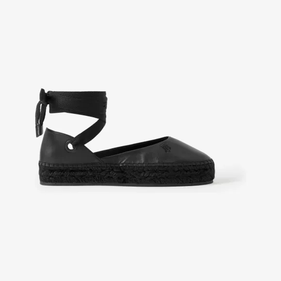 博百利/Burberry 皮革麻编鞋 (黑色) - 女士 80707651