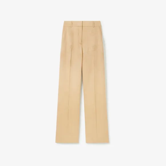 博百利/Burberry 马术骑士徽标丝质阔腿裤 (柔黄褐色) - 女士 80711931