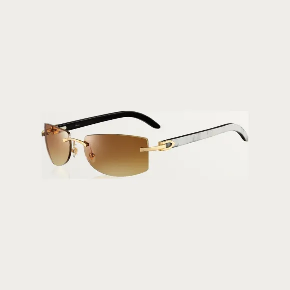 卡地亚/Cartier ESW00461 - 加长C字装饰太阳眼镜 - 白色牛角 抛光镀金饰面 棕色镜片