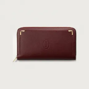 卡地亚/Cartier L3001490 - Must de Cartier拉链式通用型皮夹 酒红色 小牛皮 - 酒红色小牛皮 金色饰面