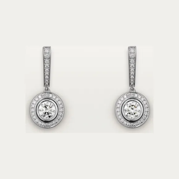 卡地亚/Cartier N8514800 - Cartier d'Amour垂坠式耳环 镶嵌2颗圆形明亮式切割钻石 铺镶钻石  18K白金 - 白金 钻石