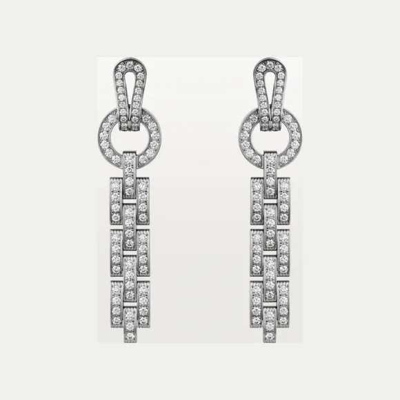 卡地亚/Cartier N8515188 - Agrafe耳环 铺镶钻石 18K白金 - 白金 钻石