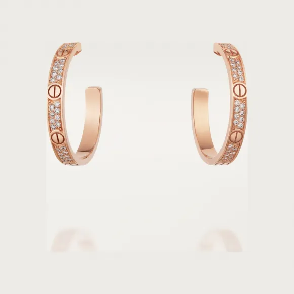 卡地亚/Cartier N8515192 - LOVE圈形耳环 中号款 铺镶钻石 18K玫瑰金 - 玫瑰金 钻石
