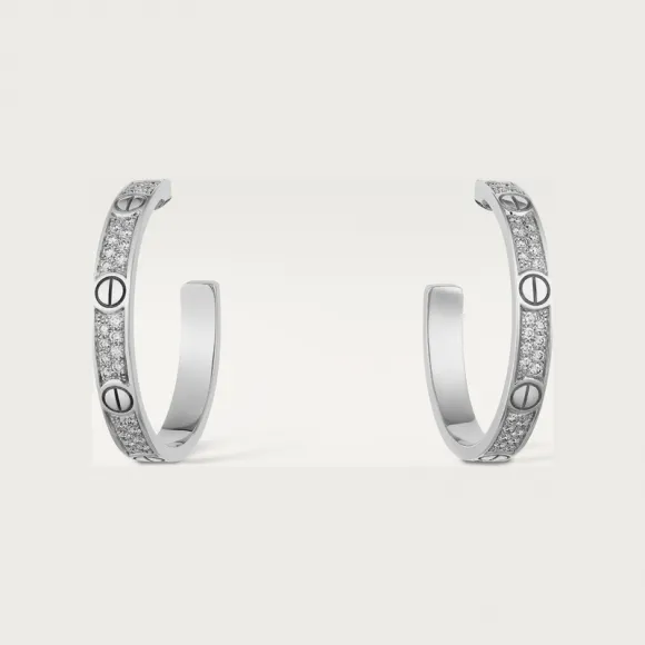 卡地亚/Cartier N8515193 - LOVE圈形耳环 中号款 铺镶钻石 18K白金 - 白金 钻石