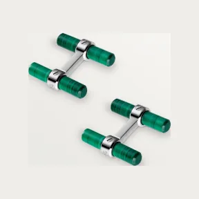 卡地亚/Cartier OG000051 Santos de Cartier每日心情袖扣 纯银 镀钯饰面 镶嵌带条纹玉髓 银色黑曜石 孔雀石 方钠石 红色虎眼石。 