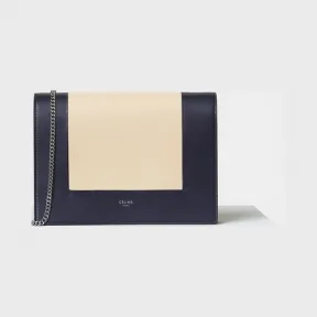 思琳/Celine  Frame奶白色和海军蓝光滑小羊皮链条晚装包 107773AO4.01CN