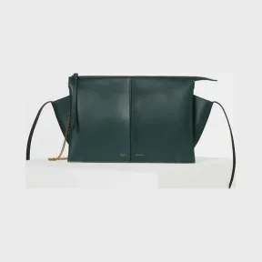 思琳/Celine  Tri-Fold深绿色柔软天然小牛皮链条肩背包 180513AHL.31ER